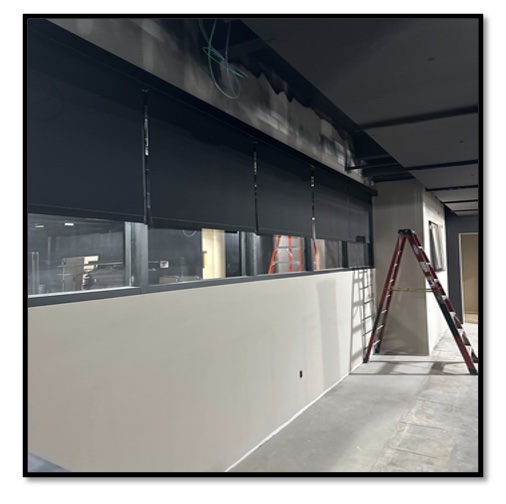 the new roller shades along ramp wall.