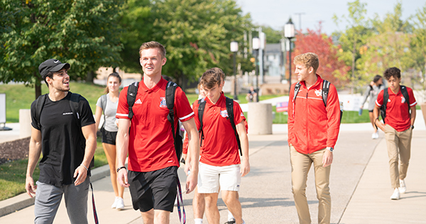 students walking on campus